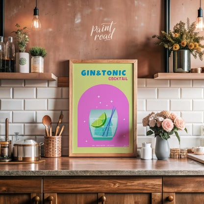This refreshing and modern poster features a crisp Gin & Tonic, presented with a clean and vibrant … for kitchen