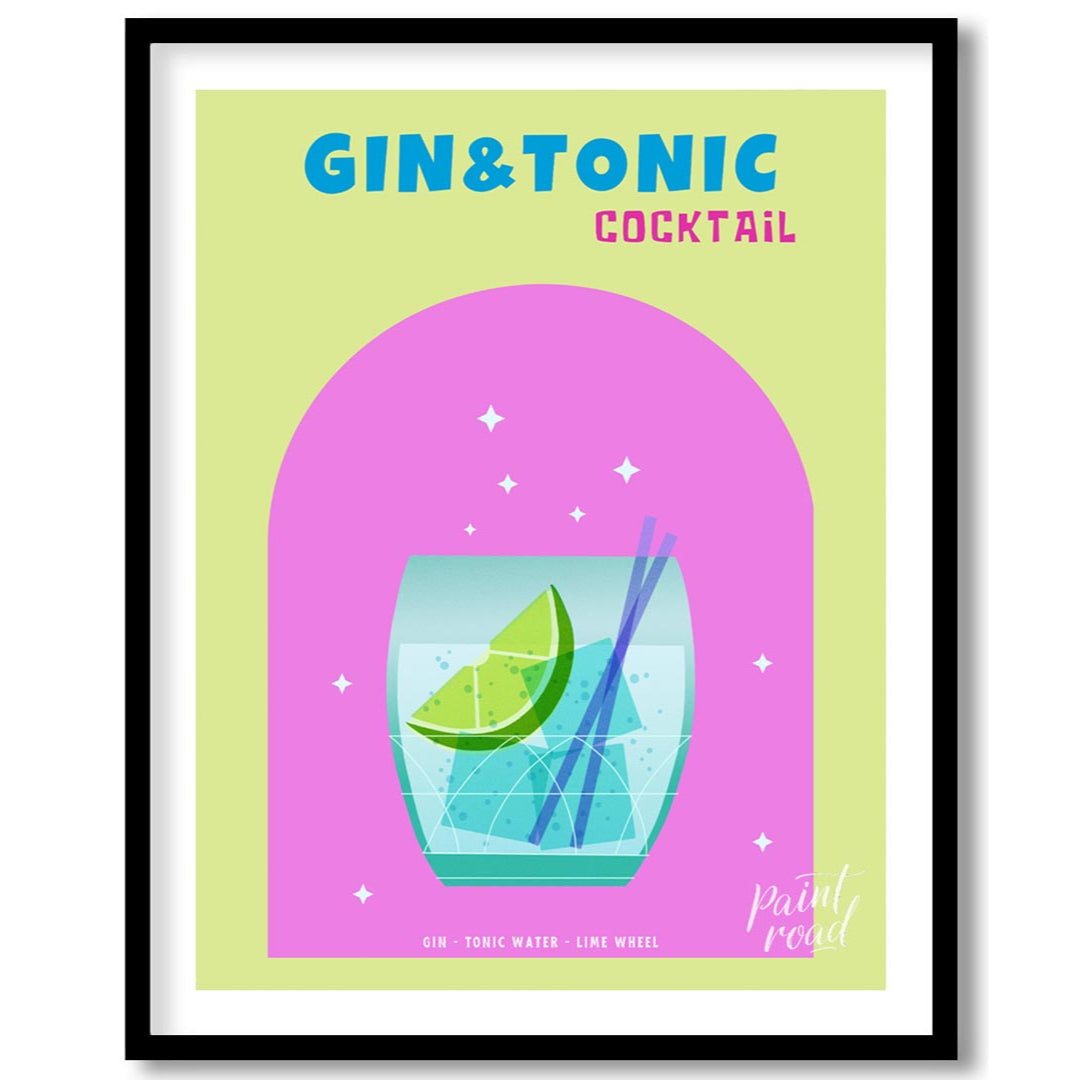 This refreshing and modern poster features a crisp Gin & Tonic, presented with a clean and vibrant … for place