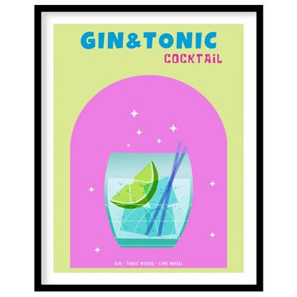 This refreshing and modern poster features a crisp Gin & Tonic, presented with a clean and vibrant … for place