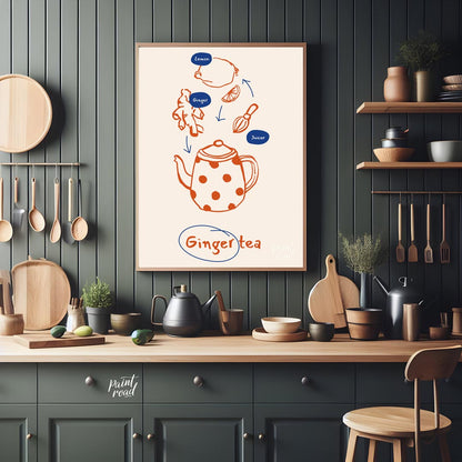 This informative and visually appealing poster illustrates the simple process of making ginger tea.… for kitchen