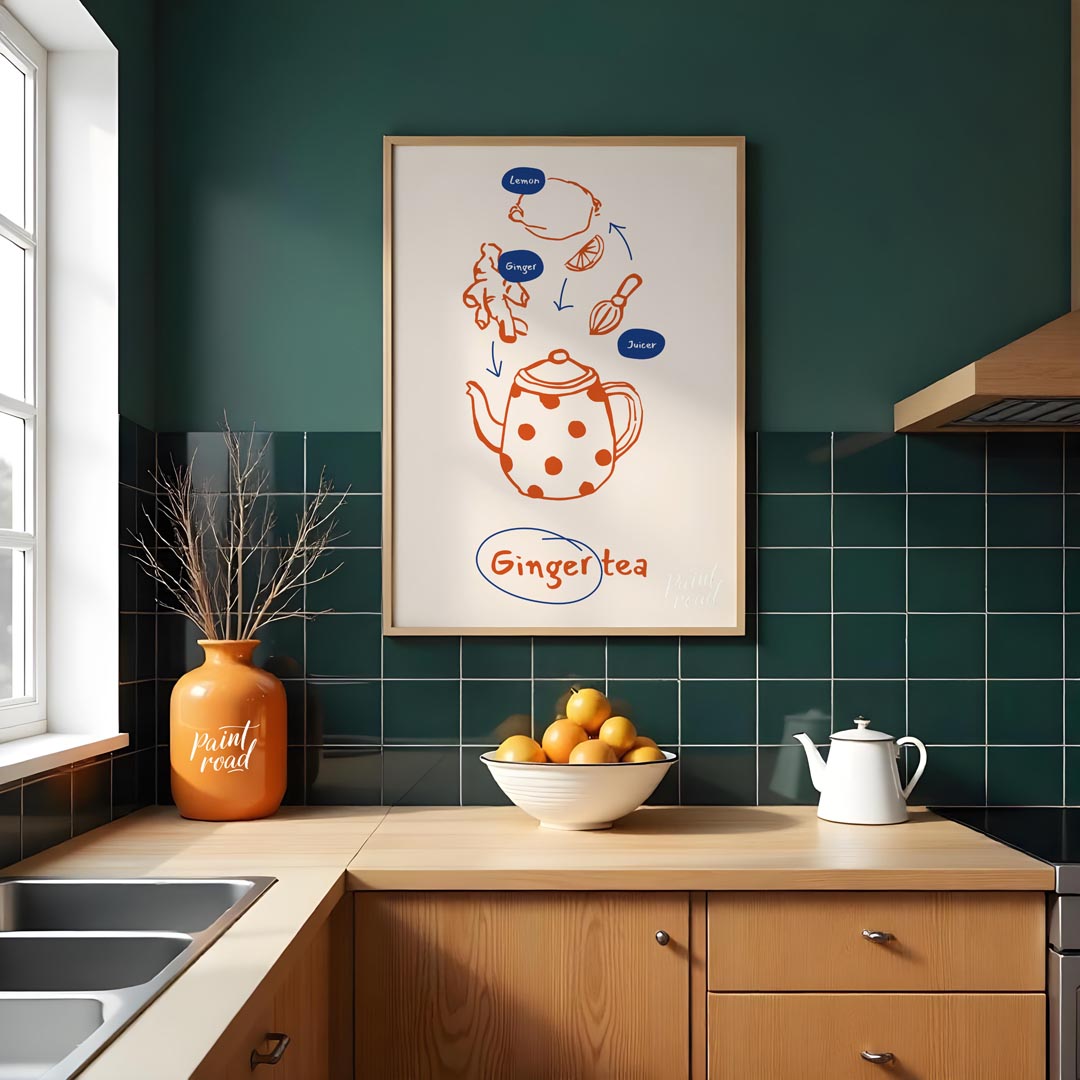 This informative and visually appealing poster illustrates the simple process of making ginger tea.… for kitchen