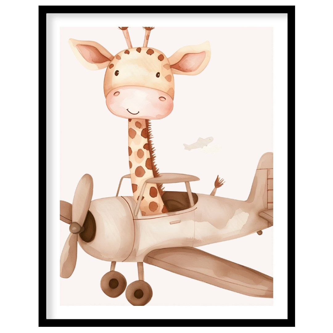 A delightful blend of imagination and charm, this whimsical illustration features a giraffe pilotin… for home