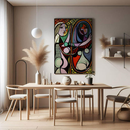 “Girl Before a Mirror,” painted by Pablo Picasso in 1932, is one of his most celebrated and psychol… for dining room