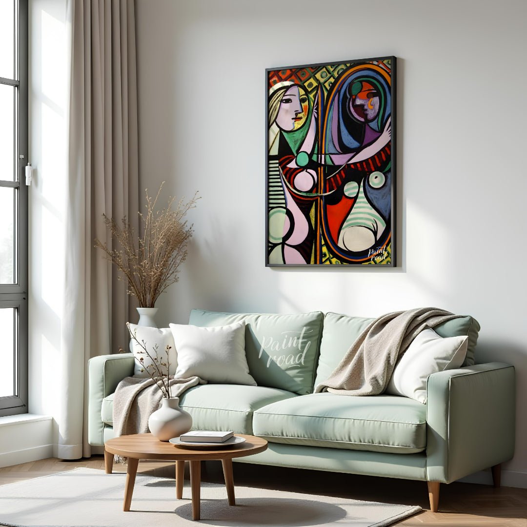 “Girl Before a Mirror,” painted by Pablo Picasso in 1932, is one of his most celebrated and psychol… for living room