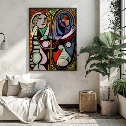 “Girl Before a Mirror,” painted by Pablo Picasso in 1932, is one of his most celebrated and psychol… for living room