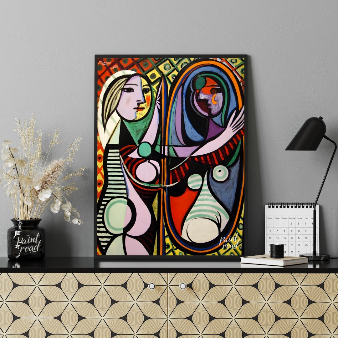 “Girl Before a Mirror,” painted by Pablo Picasso in 1932, is one of his most celebrated and psychol… for living room