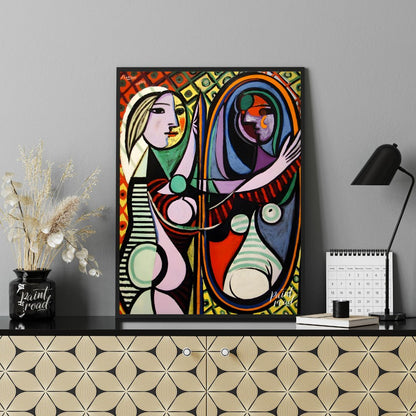 “Girl Before a Mirror,” painted by Pablo Picasso in 1932, is one of his most celebrated and psychol… for living room