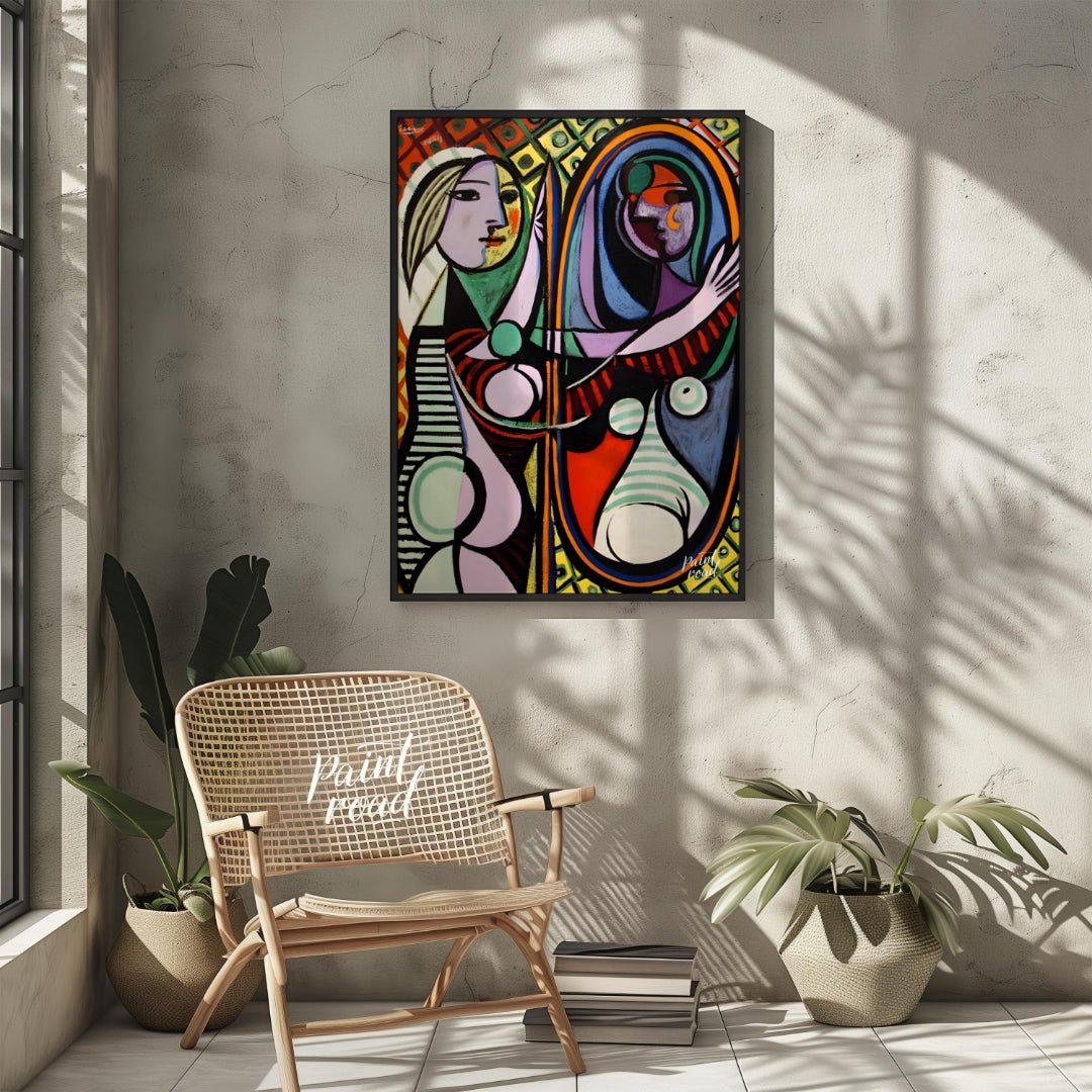 “Girl Before a Mirror,” painted by Pablo Picasso in 1932, is one of his most celebrated and psychol… for outdoor