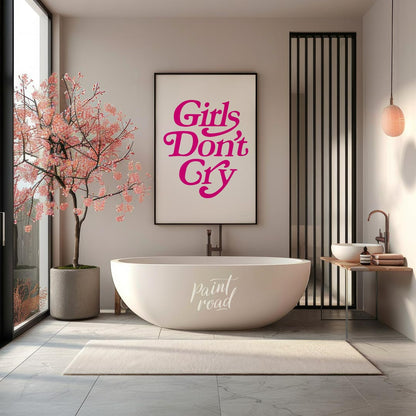 This contemporary graphic art print boldly presents the phrase “Girls Don’t Cry” in a distinctive, … for bathroom