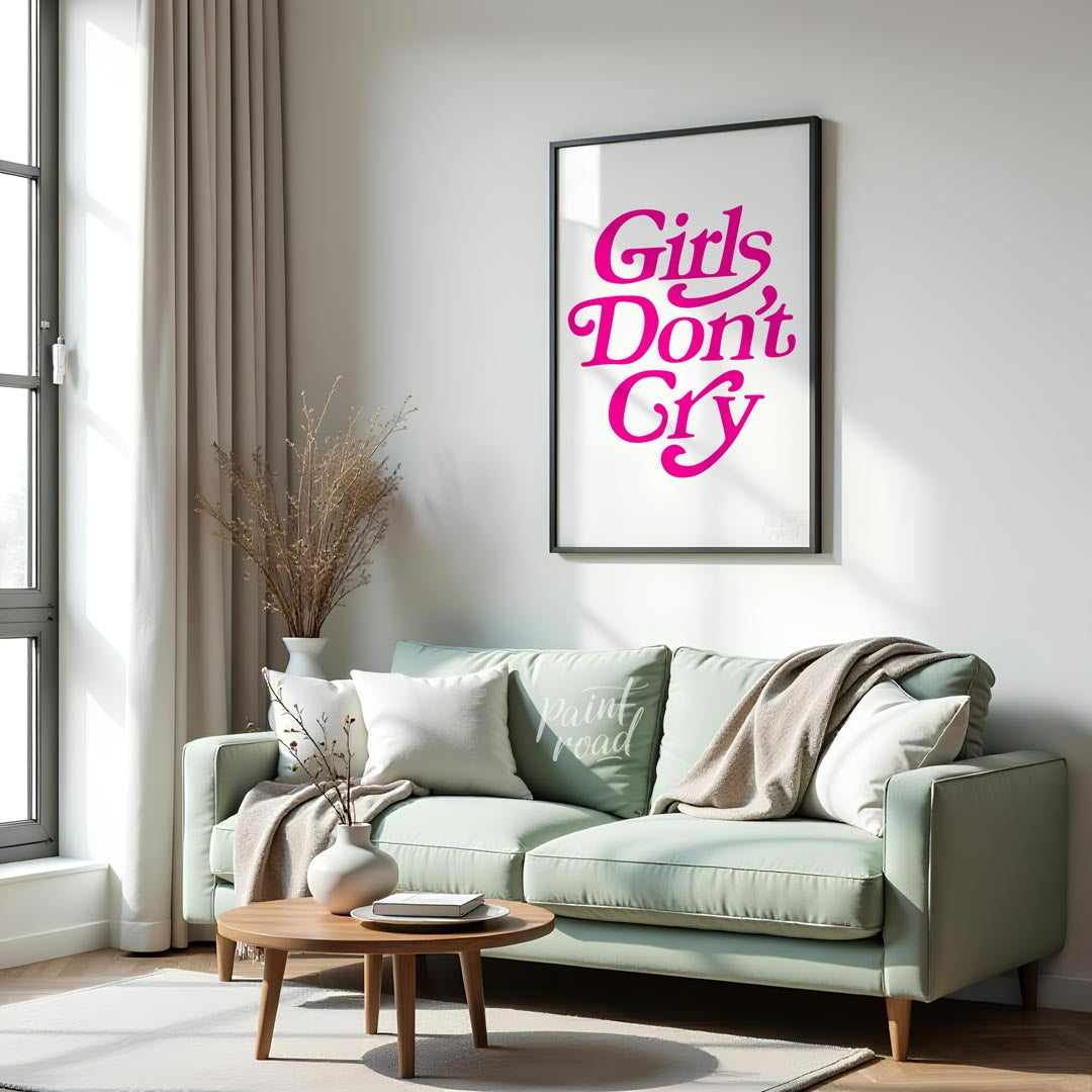 This contemporary graphic art print boldly presents the phrase “Girls Don’t Cry” in a distinctive, … for living room