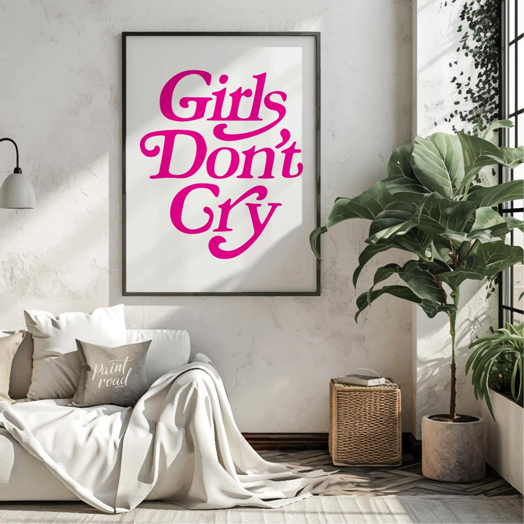This contemporary graphic art print boldly presents the phrase “Girls Don’t Cry” in a distinctive, … for living room