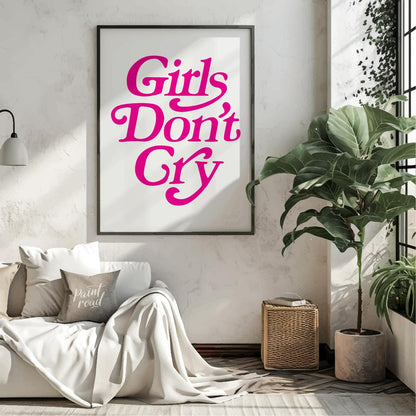 This contemporary graphic art print boldly presents the phrase “Girls Don’t Cry” in a distinctive, … for living room