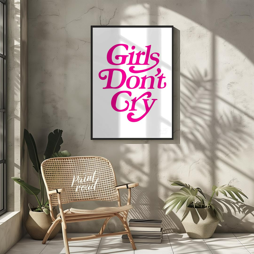 This contemporary graphic art print boldly presents the phrase “Girls Don’t Cry” in a distinctive, … for other