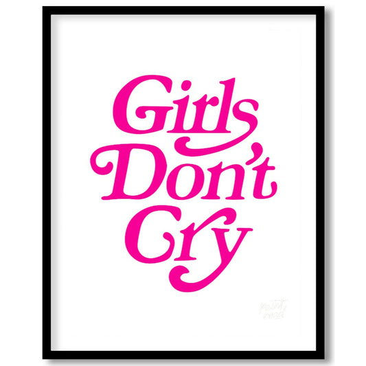 This contemporary graphic art print boldly presents the phrase “Girls Don’t Cry” in a distinctive, … for room