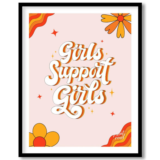 Girls Support Girls Painting available online at Paintroad showing 70s vibe empowerment and female power