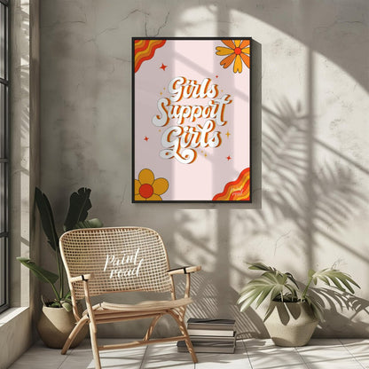 Girls Support Girls Painting available online at Paintroad showing 70s vibe empowerment and female power