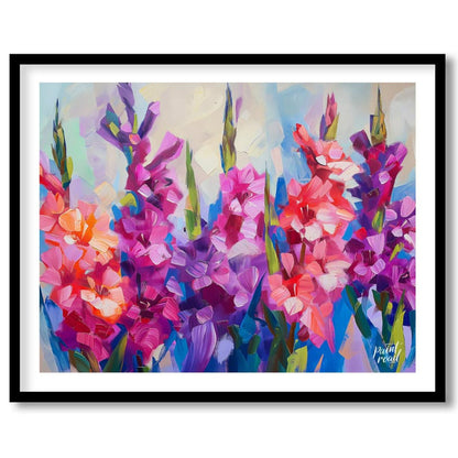 This vibrant painting captures the essence of gladiolus flowers in full bloom. The artist employs b… for room