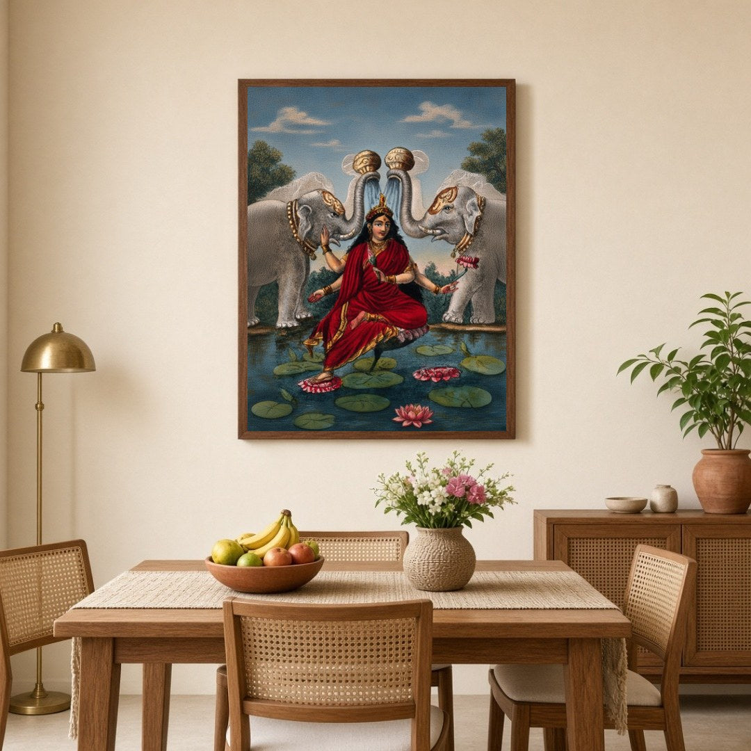 Immerse yourself in the divine grace of Goddess Lakshmi, beautifully rendered in this exquisite for Dining