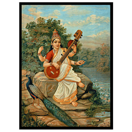 Infuse your space with wisdom and creativity through this exquisite depiction of Goddess Saraswati. for retreat