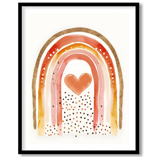 This vibrant and captivating illustration showcases a stylized rainbow with a rich, warm color pale… for space