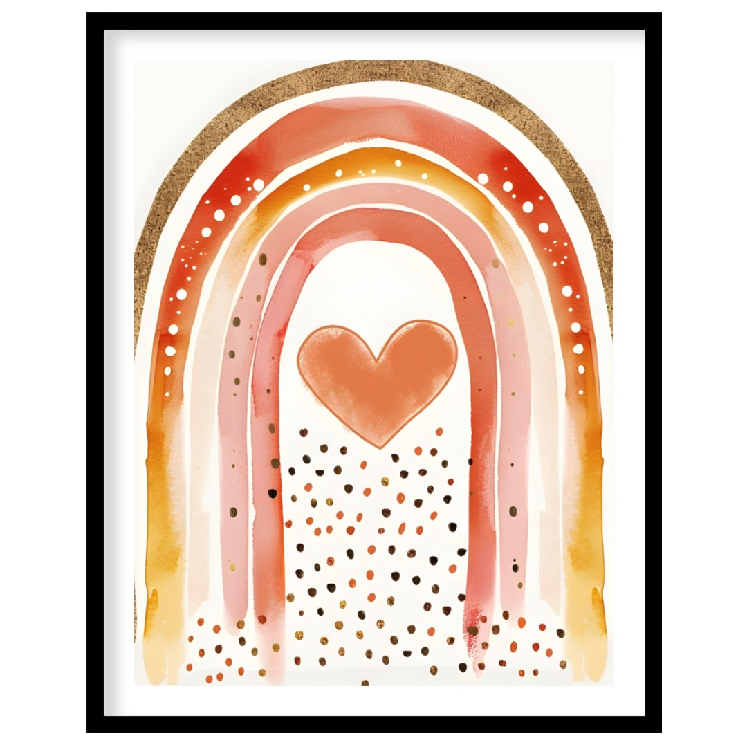 This vibrant and captivating illustration showcases a stylized rainbow with a rich, warm color pale… for space
