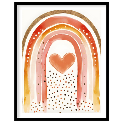 This vibrant and captivating illustration showcases a stylized rainbow with a rich, warm color pale… for space