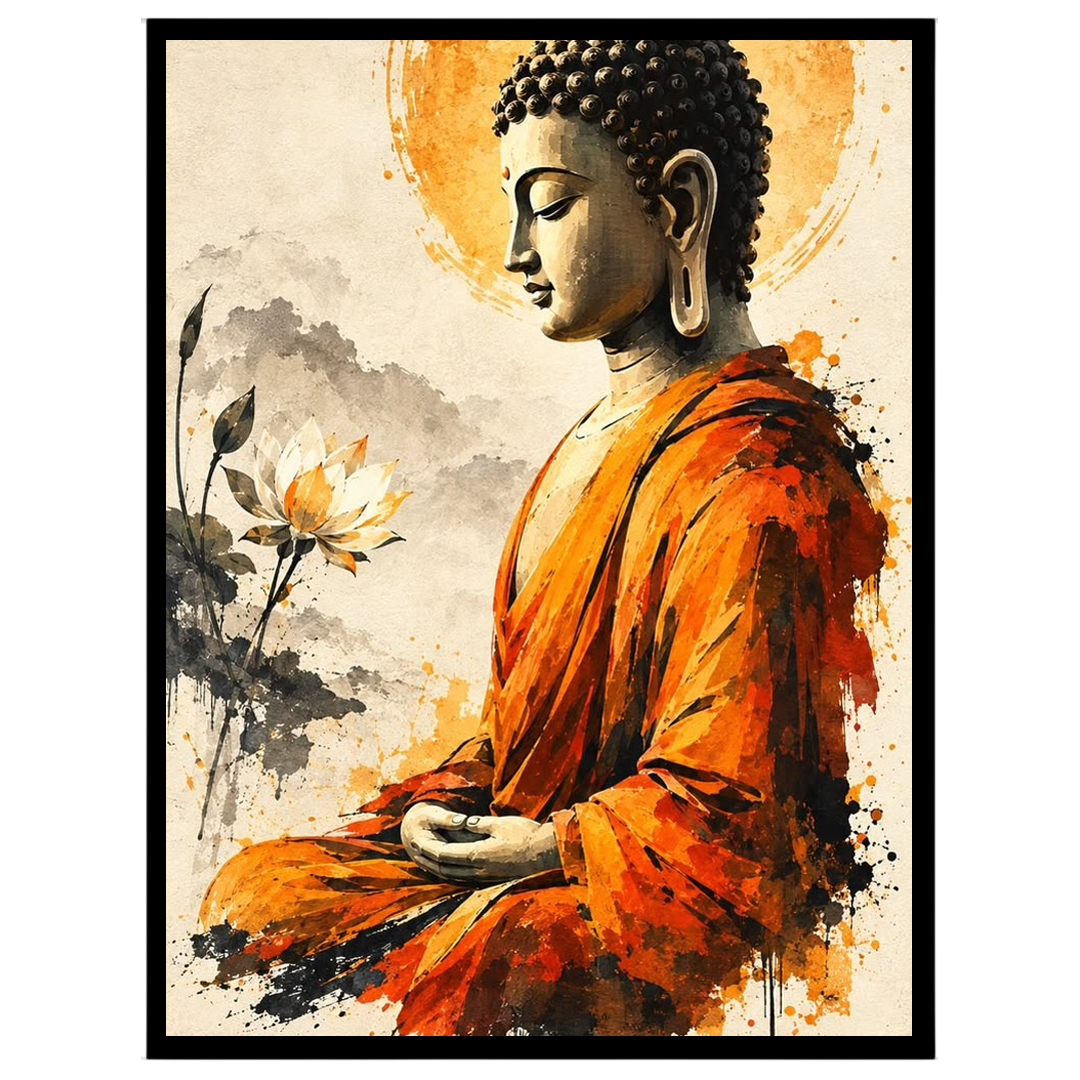 Immerse yourself in the serene elegance of our Golden Aura: Buddha in Contemplative Lotus for home