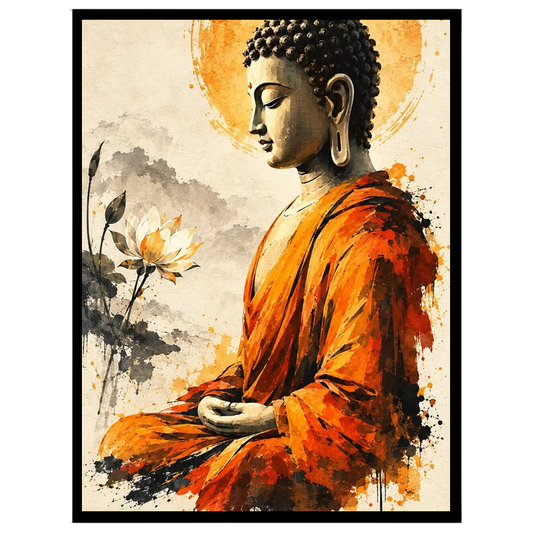 Immerse yourself in the serene elegance of our Golden Aura: Buddha in Contemplative Lotus for home