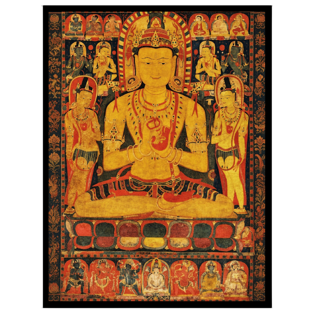 Immerse yourself in the spiritual elegance of this captivating Thangka artwork, featuring a radiant for residence