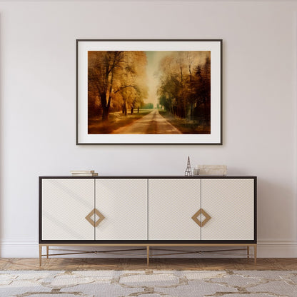 Immerse yourself in the tranquility of autumn with this stunning wall art piece. Featuring a sunlit for Foyer