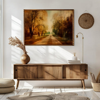 Immerse yourself in the tranquility of autumn with this stunning wall art piece. Featuring a sunlit for Sitting Area