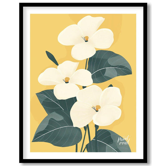 This elegant digital illustration features three white flowers with delicate petals and subtle yell… for house