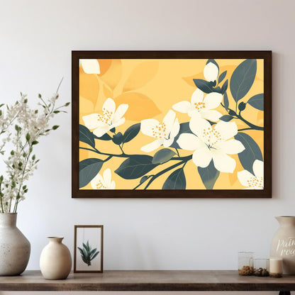 This serene digital illustration features white flowers with delicate petals and subtle yellow cent… for living room