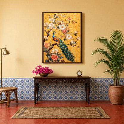 Immerse yourself in the opulence of nature's finest with this majestic depiction of a peacock for Hallway
