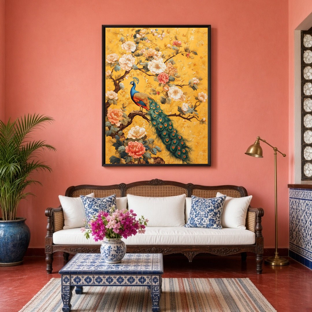 Immerse yourself in the opulence of nature's finest with this majestic depiction of a peacock for Living Room