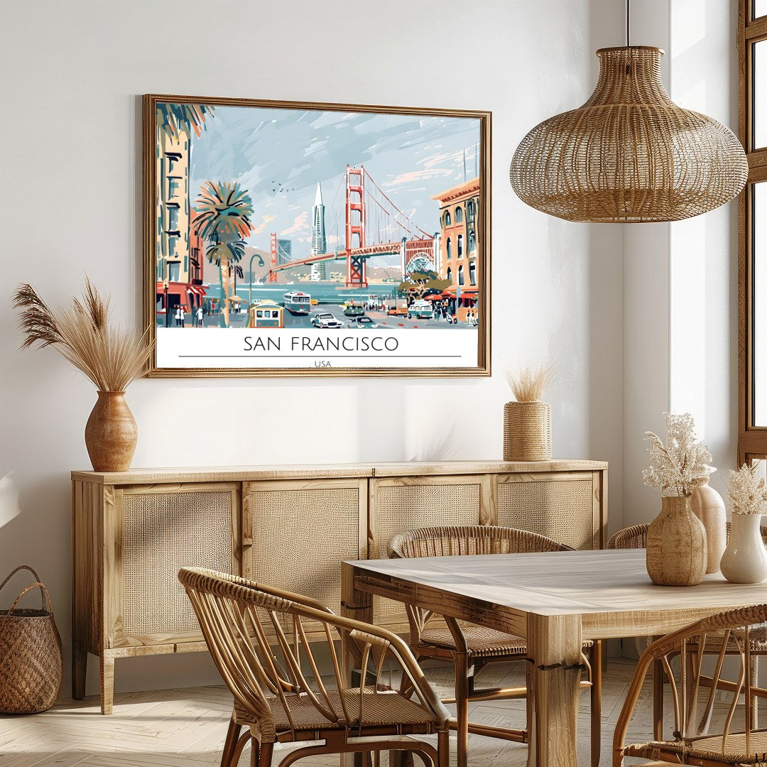 Experience the iconic beauty of San Francisco with this stunning piece of wall art. Featuring the for Dining