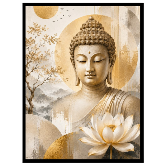 Immerse yourself in the tranquil presence of Lord Buddha portrayed in this exquisite artwork. for place