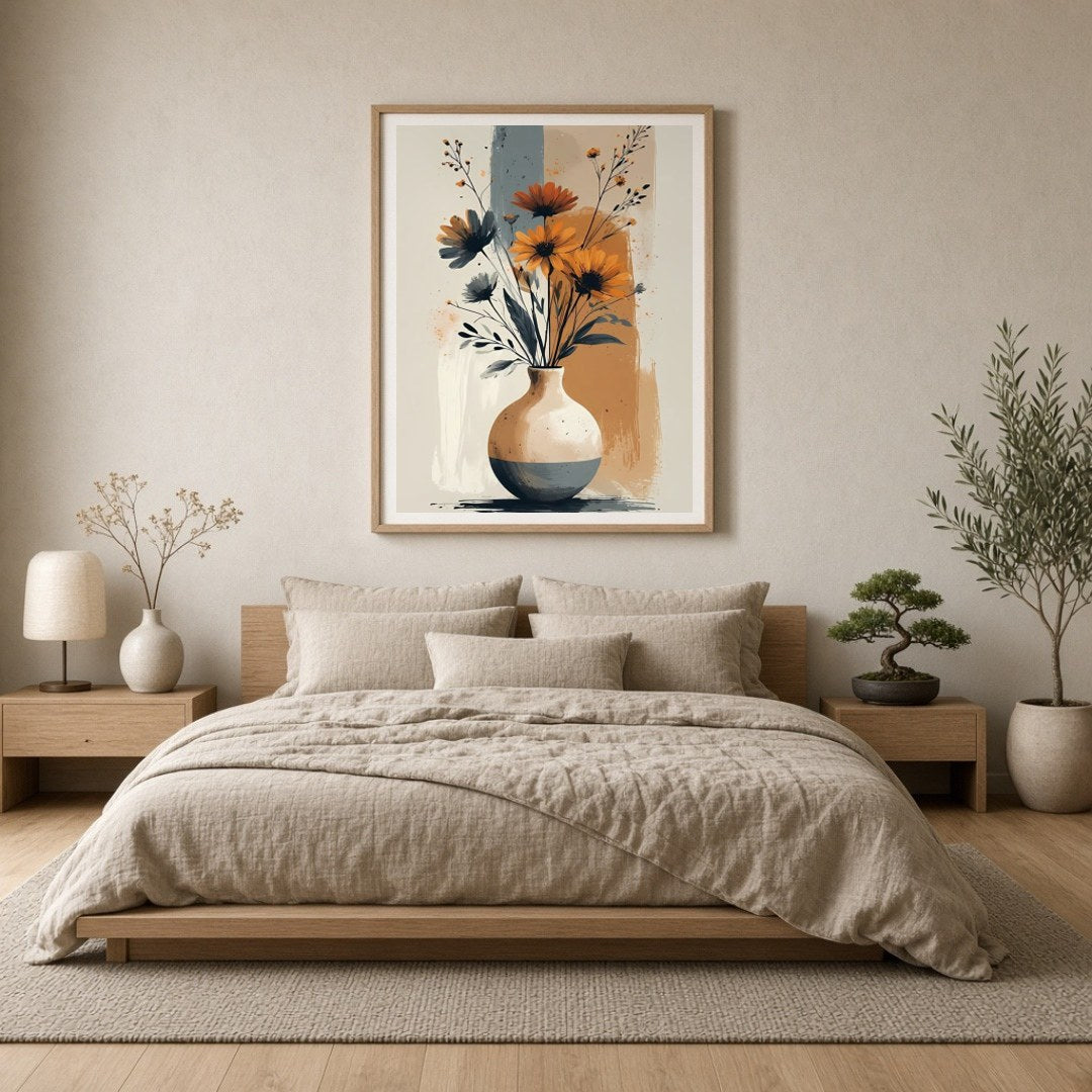 This exquisite artwork brings a modern touch to traditional floral compositions, showcasing vibrant for Bedroom