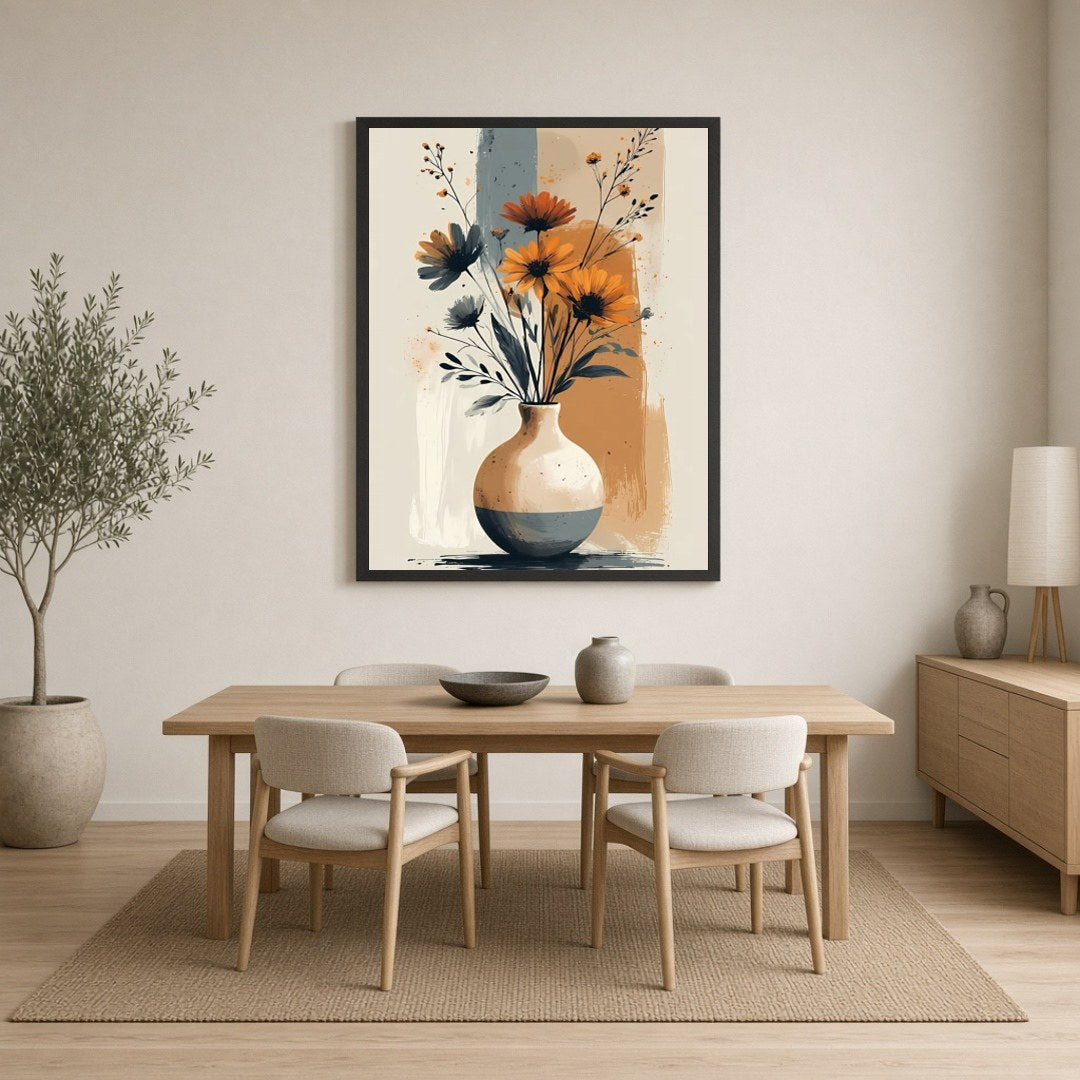 This exquisite artwork brings a modern touch to traditional floral compositions, showcasing vibrant for Dining