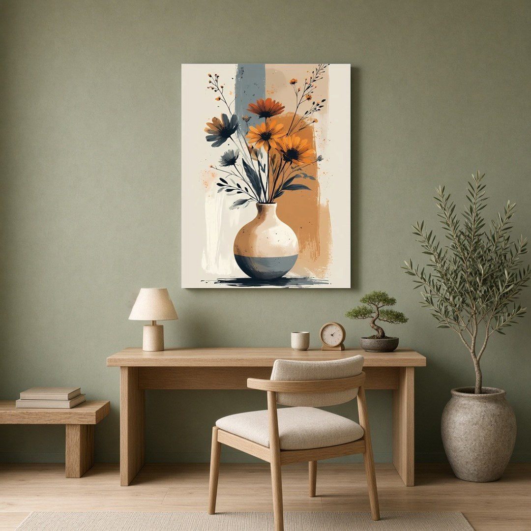 This exquisite artwork brings a modern touch to traditional floral compositions, showcasing vibrant for Home Office