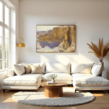 Immerse yourself in the tranquil beauty of this desert canyon landscape, where the golden rocks for Living Room