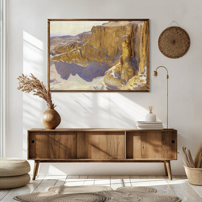Immerse yourself in the tranquil beauty of this desert canyon landscape, where the golden rocks for Sitting Area