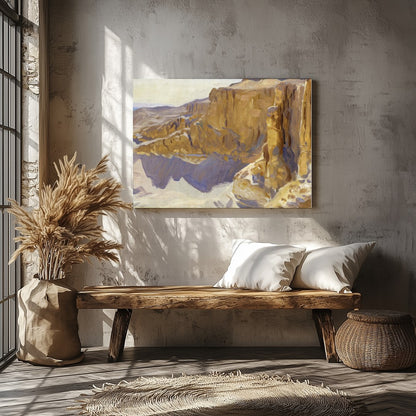 Immerse yourself in the tranquil beauty of this desert canyon landscape, where the golden rocks for Veranda