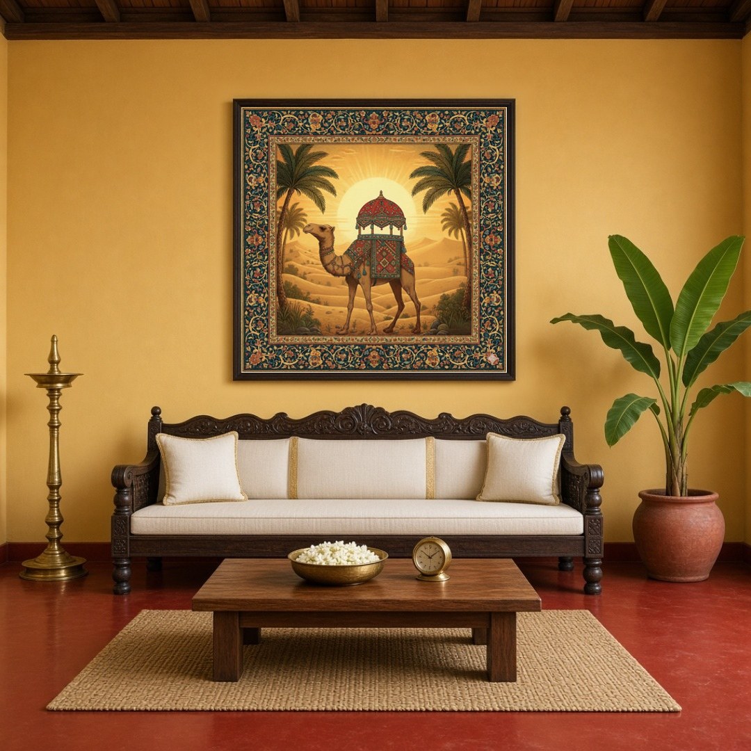 Immerse yourself in the golden glow of a sunlit desert landscape with this captivating art piece. for Living Room