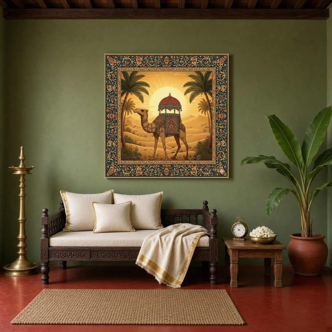 Immerse yourself in the golden glow of a sunlit desert landscape with this captivating art piece. for Sitting Area