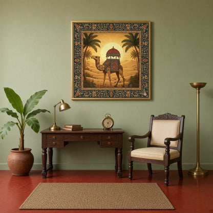 Immerse yourself in the golden glow of a sunlit desert landscape with this captivating art piece. for Study