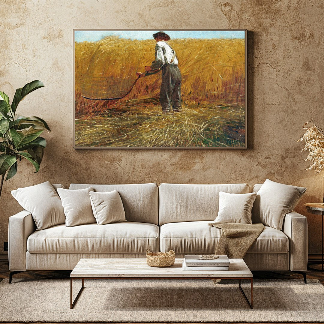 Bask in the tranquil beauty of a bygone era with this evocative landscape depicting a farmer at for Family Room