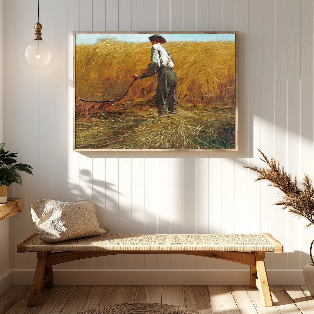 Bask in the tranquil beauty of a bygone era with this evocative landscape depicting a farmer at for Hallway