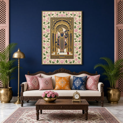Experience the divine elegance of Shrinathji captured in regal attire, beautifully framed within for Living Room