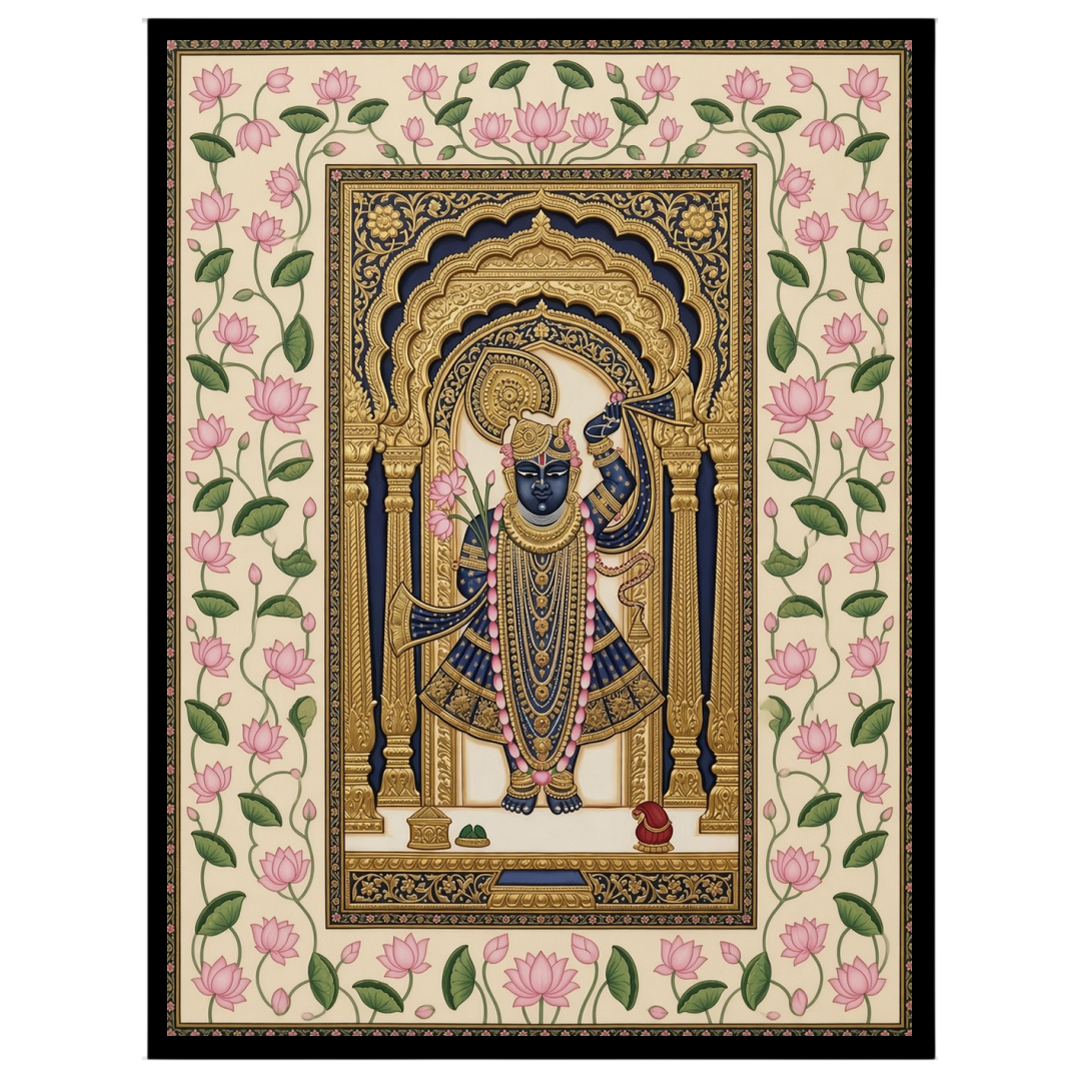Experience the divine elegance of Shrinathji captured in regal attire, beautifully framed within for living-space